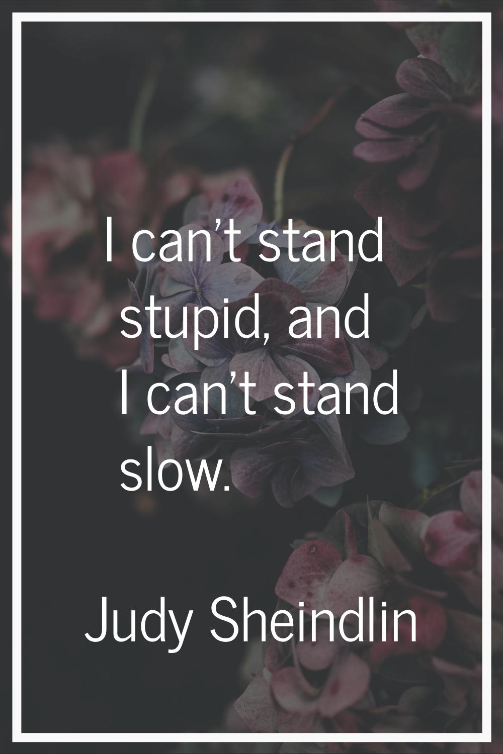 I can't stand stupid, and I can't stand slow.