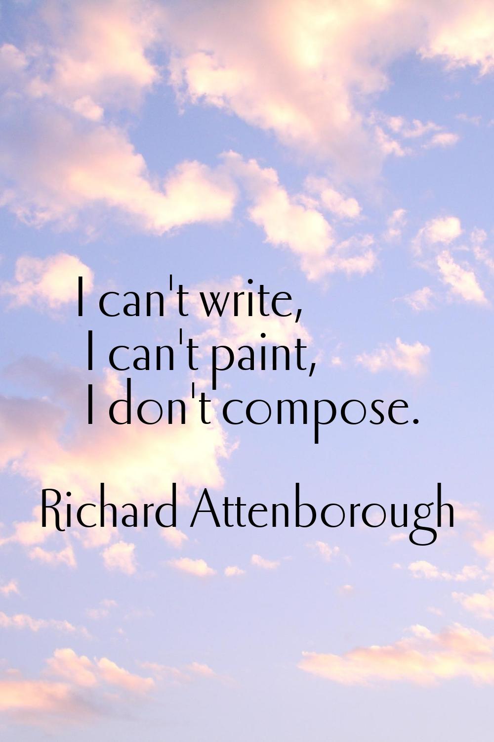 I can't write, I can't paint, I don't compose.