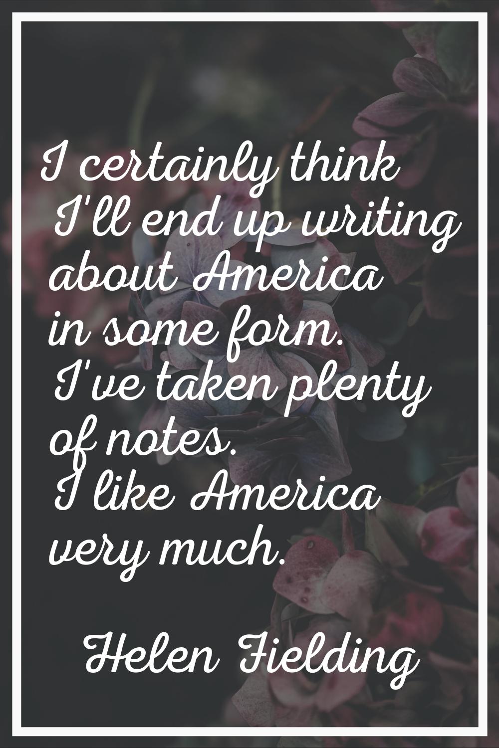 I certainly think I'll end up writing about America in some form. I've taken plenty of notes. I lik