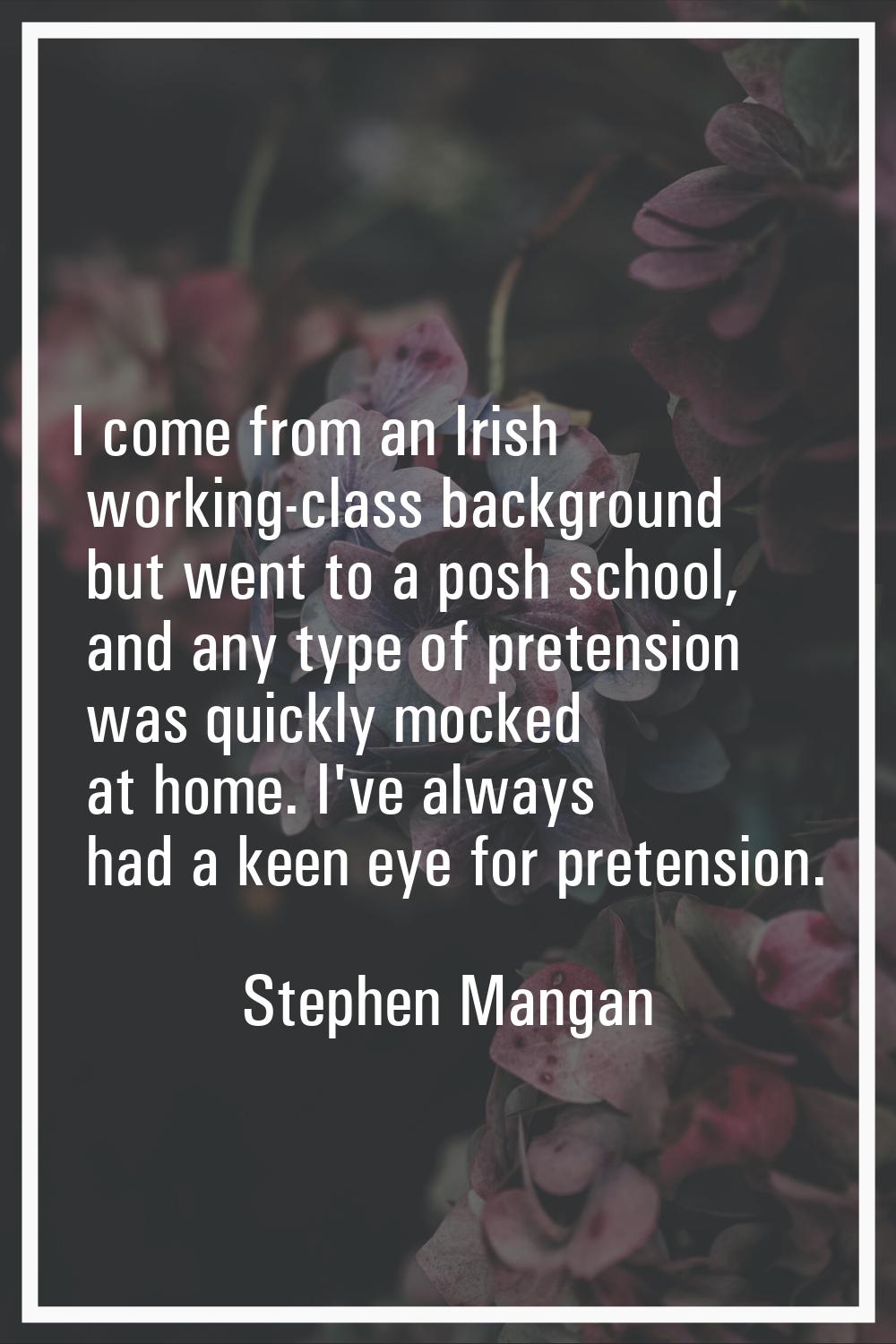 I come from an Irish working-class background but went to a posh school, and any type of pretension