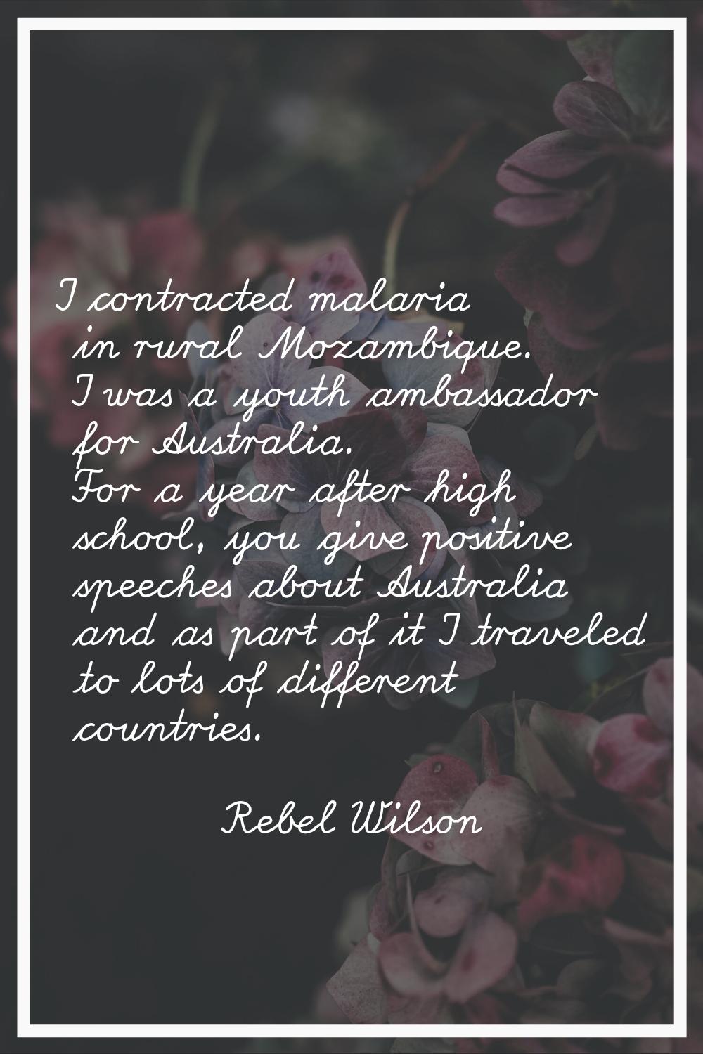 I contracted malaria in rural Mozambique. I was a youth ambassador for Australia. For a year after 