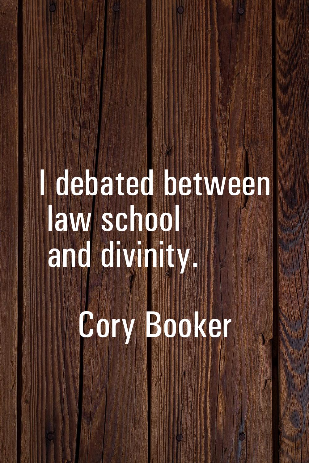 I debated between law school and divinity.