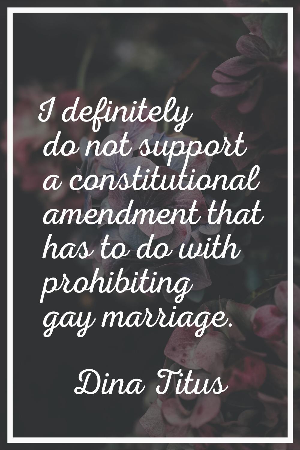 I definitely do not support a constitutional amendment that has to do with prohibiting gay marriage