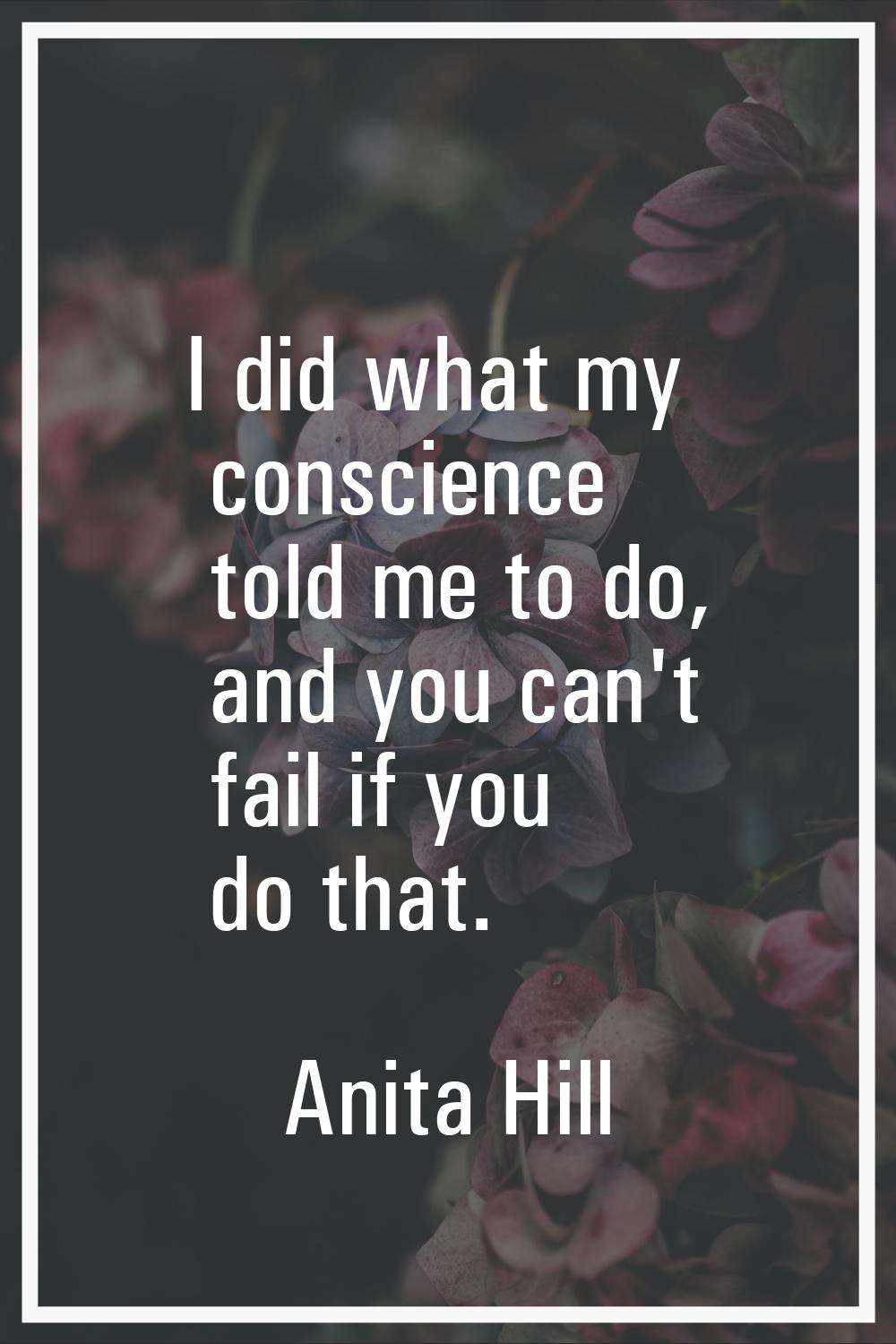 I did what my conscience told me to do, and you can't fail if you do that.
