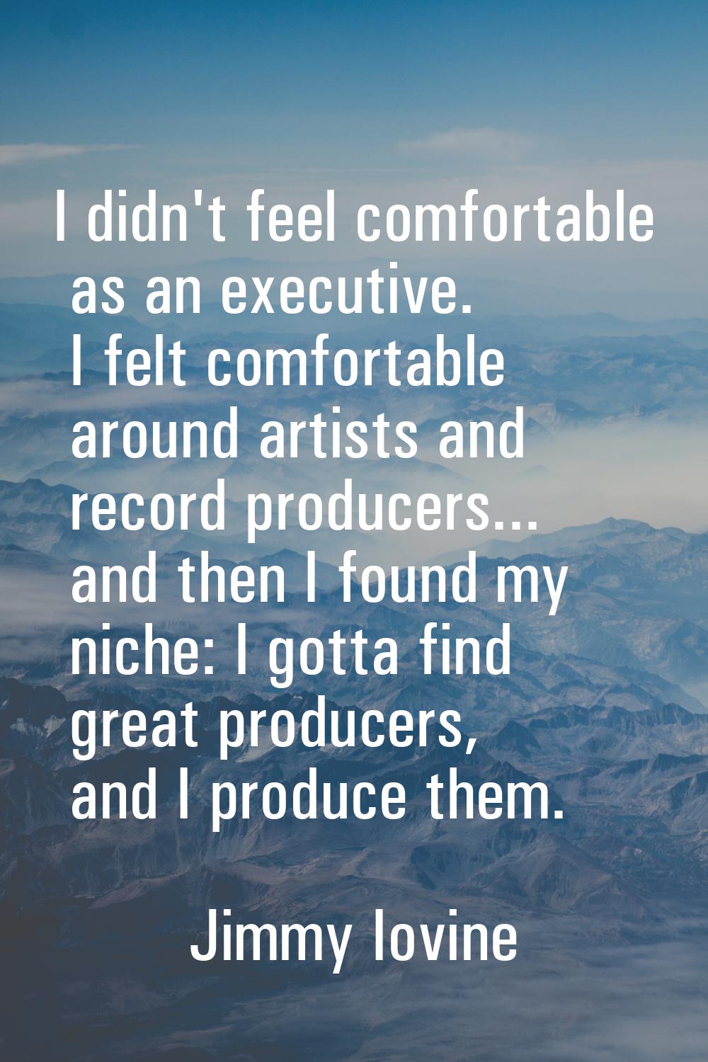 I didn't feel comfortable as an executive. I felt comfortable around artists and record producers..