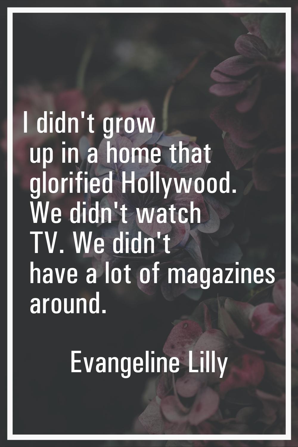 I didn't grow up in a home that glorified Hollywood. We didn't watch TV. We didn't have a lot of ma