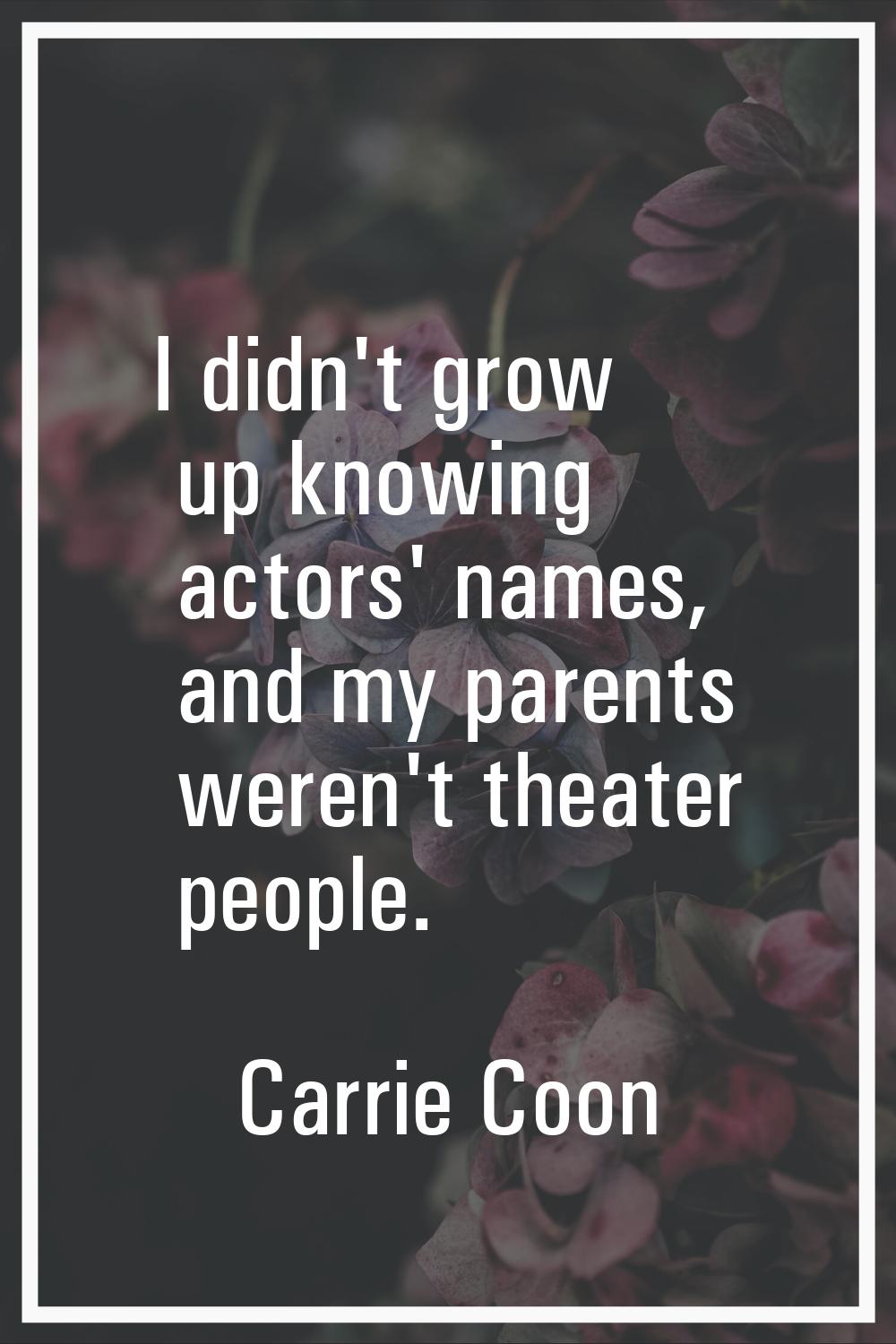 I didn't grow up knowing actors' names, and my parents weren't theater people.