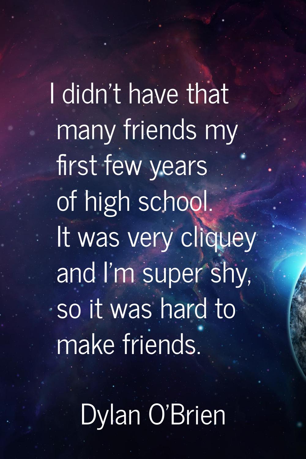 I didn't have that many friends my first few years of high school. It was very cliquey and I'm supe