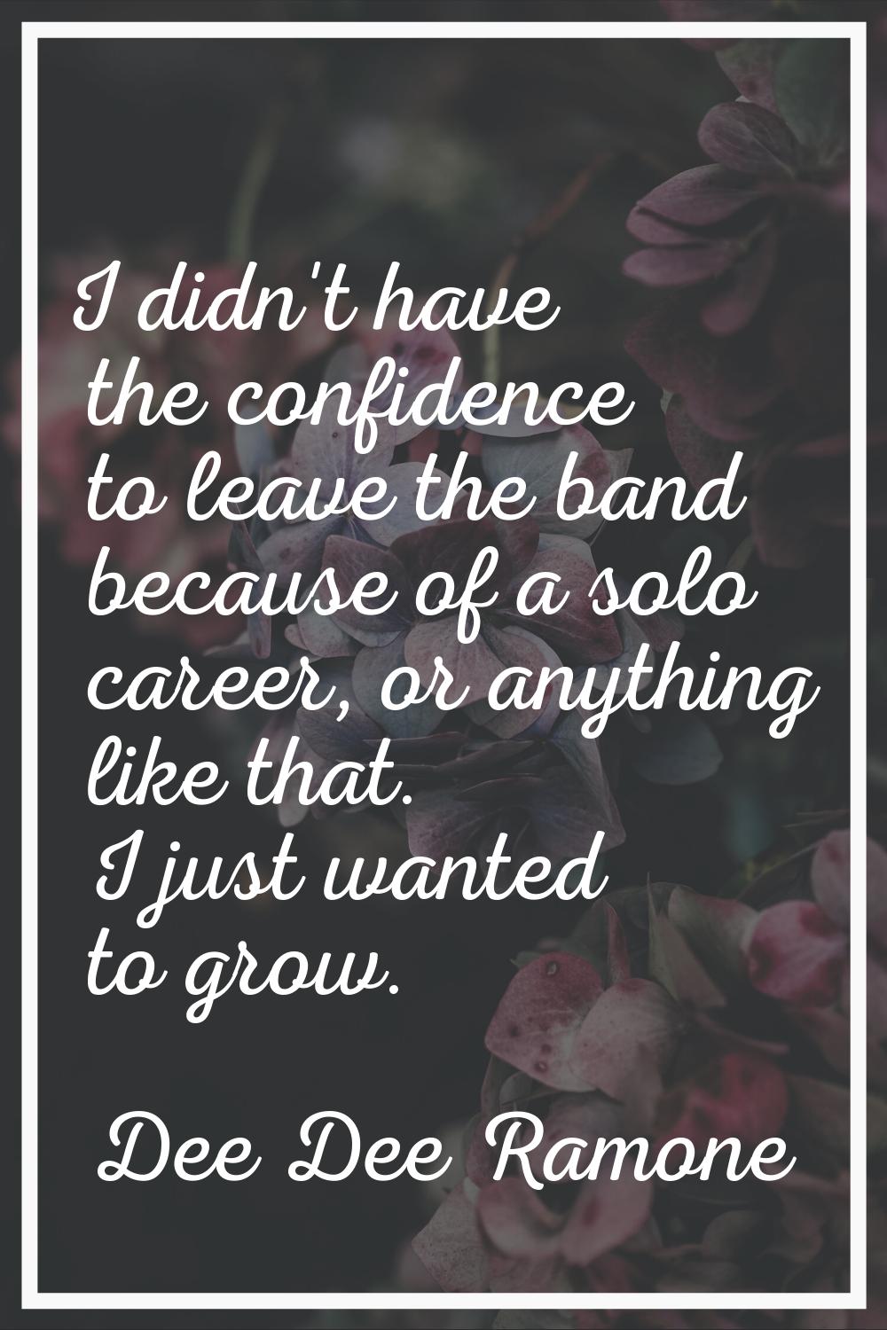 I didn't have the confidence to leave the band because of a solo career, or anything like that. I j