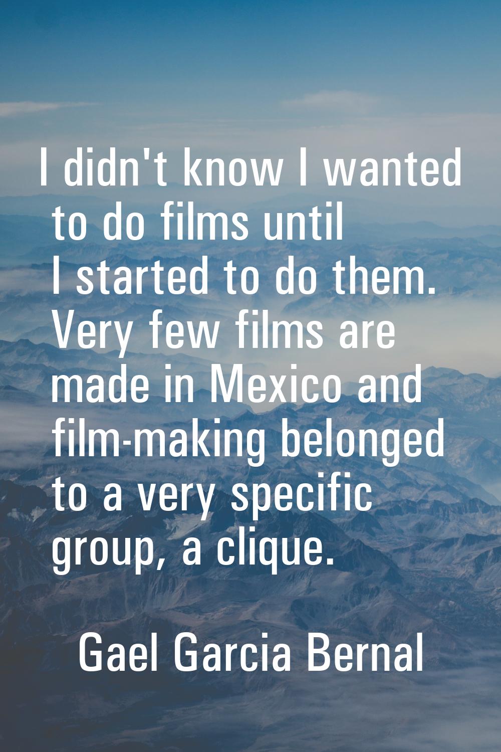 I didn't know I wanted to do films until I started to do them. Very few films are made in Mexico an