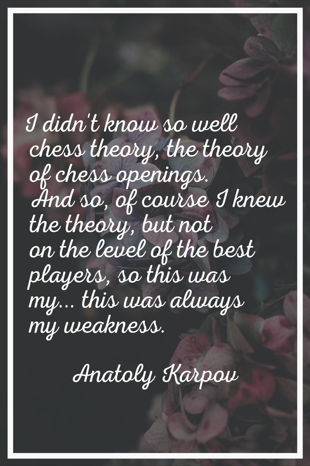 I didn't know so well chess theory, the theory of chess openings. And so, of course I knew the theo