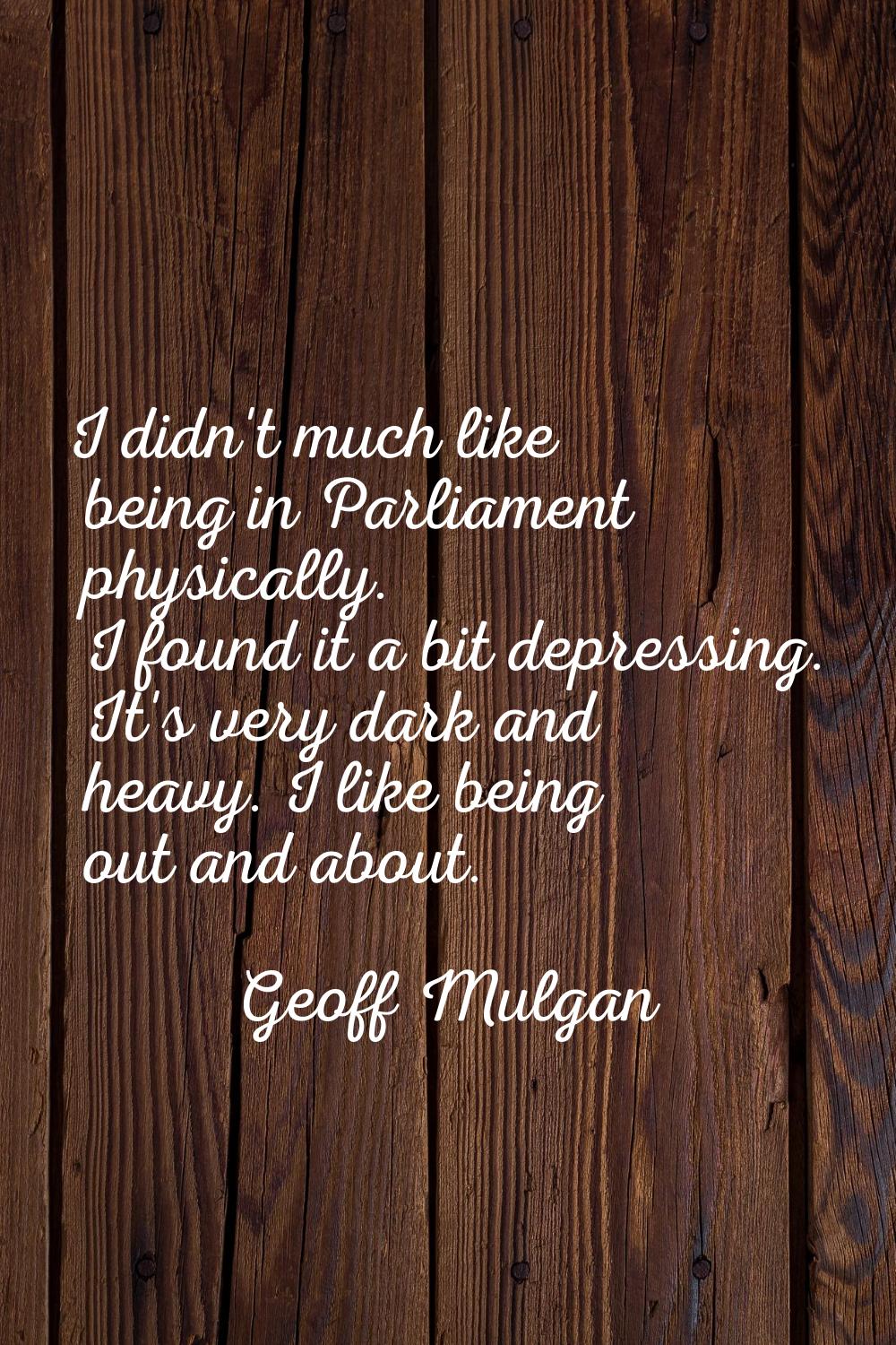 I didn't much like being in Parliament physically. I found it a bit depressing. It's very dark and 