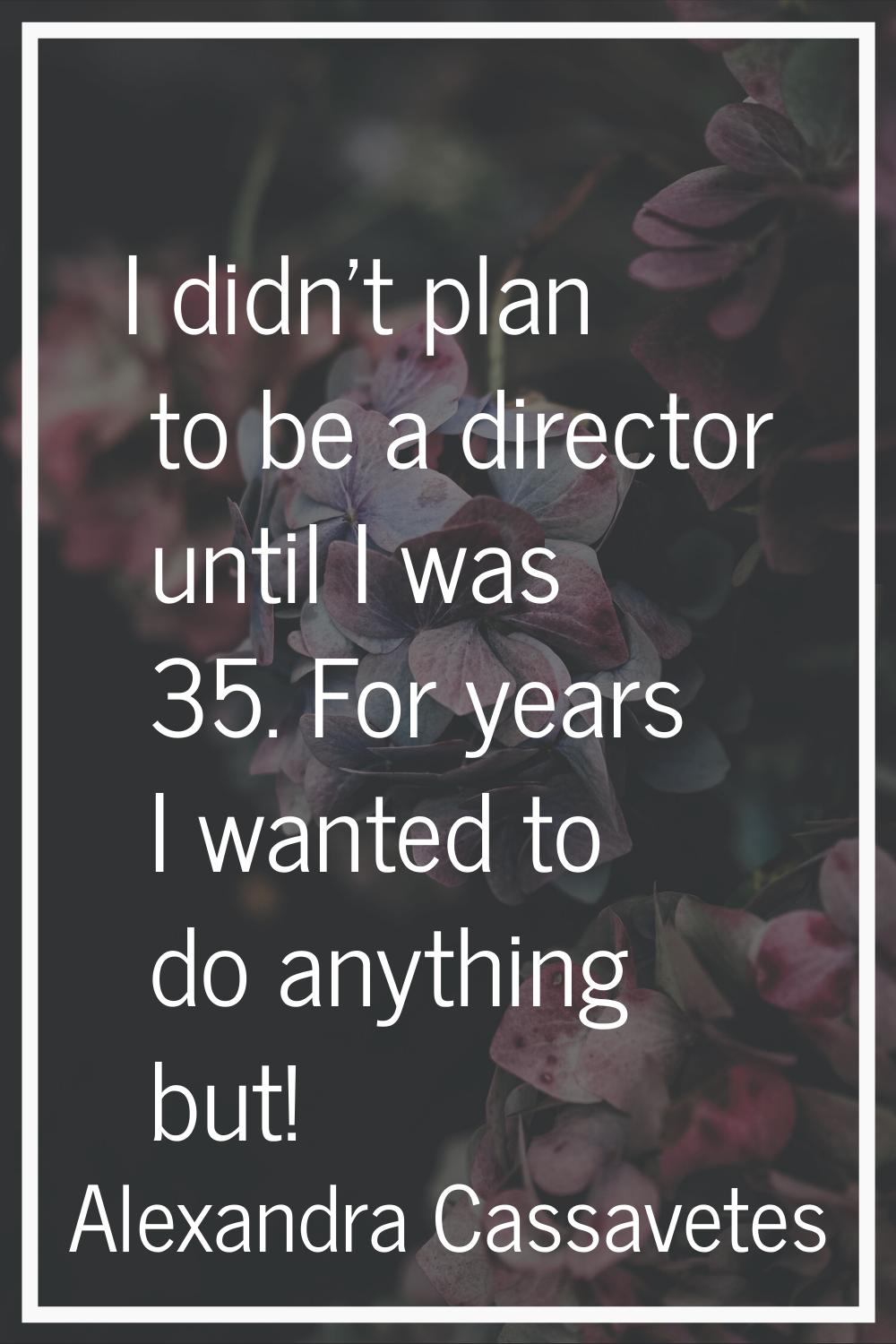 I didn't plan to be a director until I was 35. For years I wanted to do anything but!