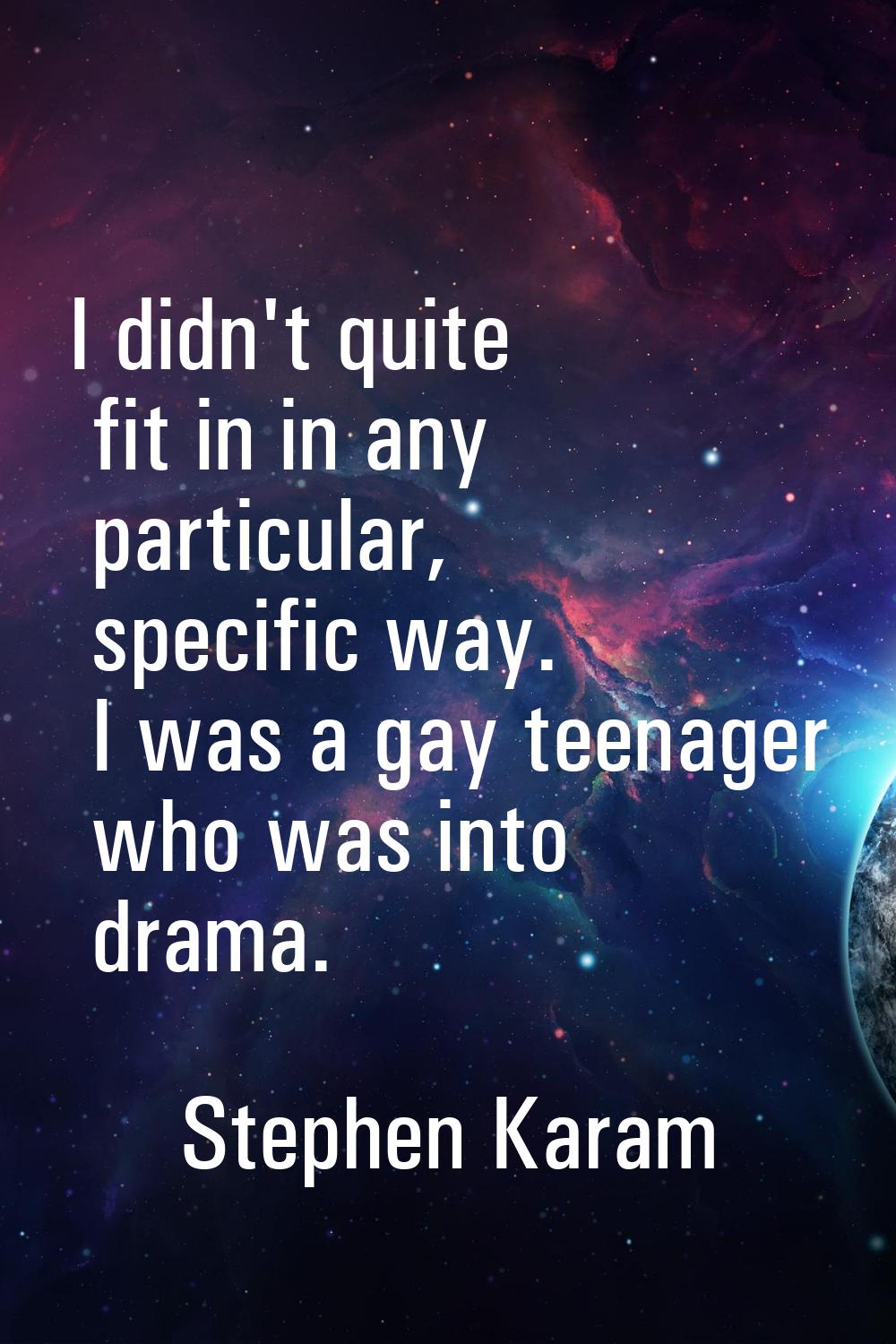 I didn't quite fit in in any particular, specific way. I was a gay teenager who was into drama.