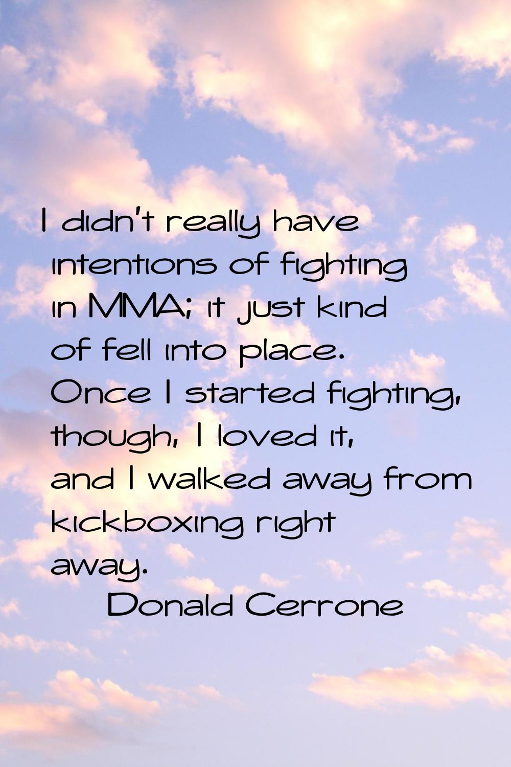 I didn't really have intentions of fighting in MMA; it just kind of fell into place. Once I started