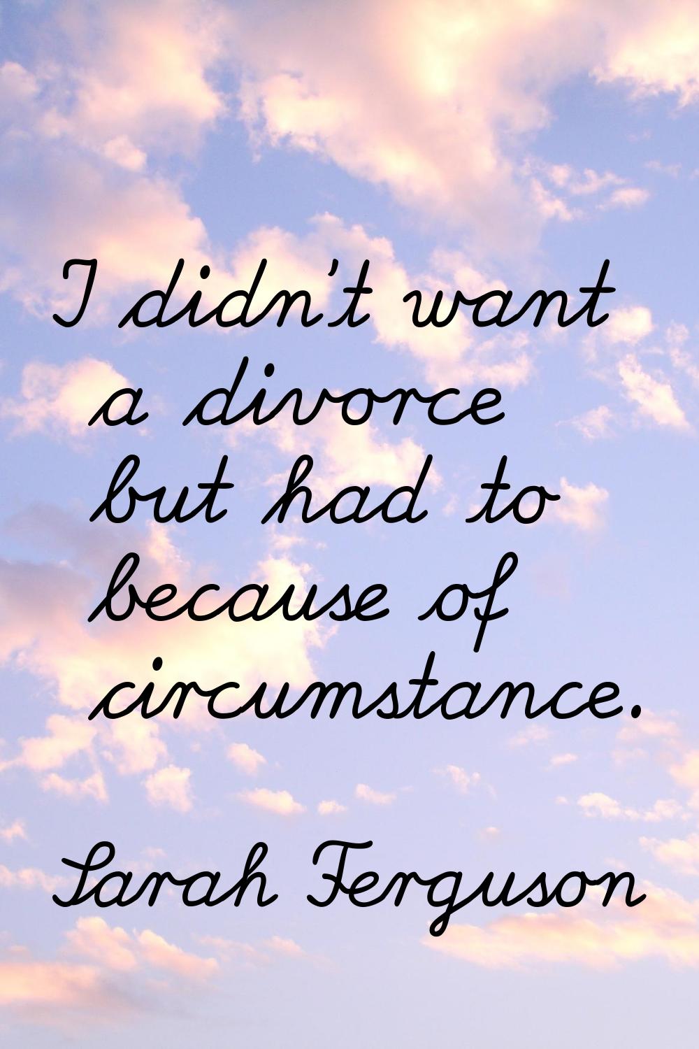 I didn't want a divorce but had to because of circumstance.