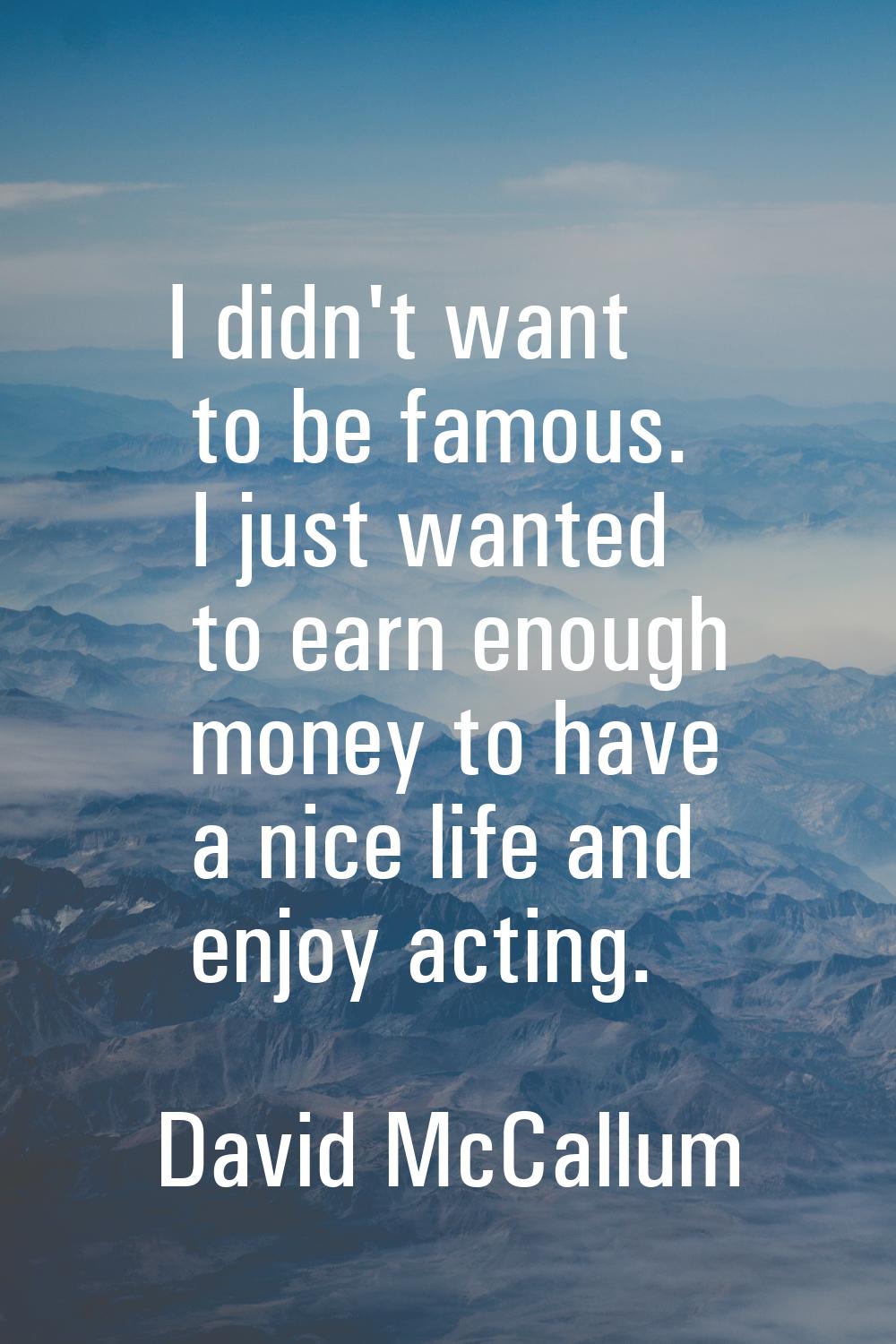 I didn't want to be famous. I just wanted to earn enough money to have a nice life and enjoy acting