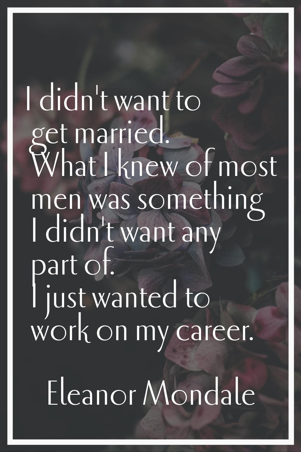 I didn't want to get married. What I knew of most men was something I didn't want any part of. I ju