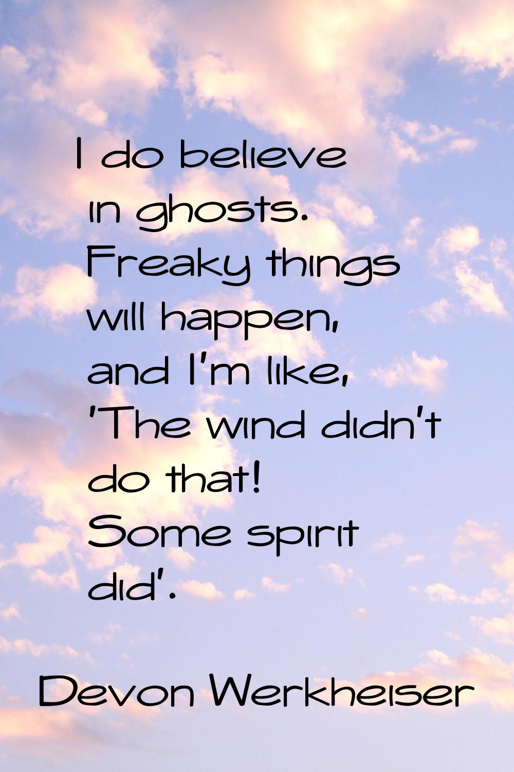 I do believe in ghosts. Freaky things will happen, and I'm like, 'The wind didn't do that! Some spi