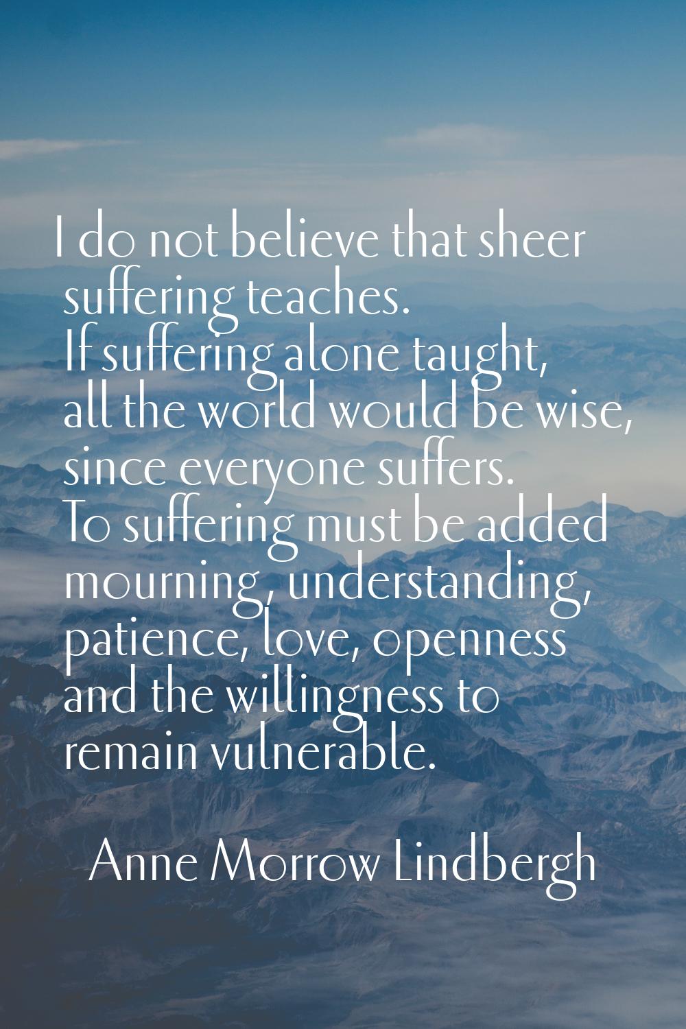 I do not believe that sheer suffering teaches. If suffering alone taught, all the world would be wi