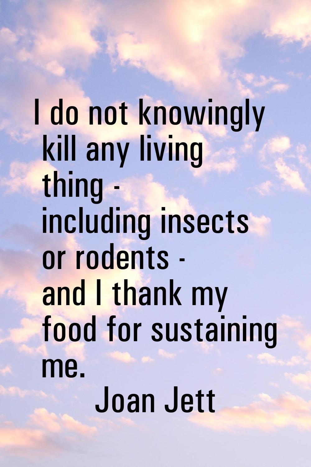 I do not knowingly kill any living thing - including insects or rodents - and I thank my food for s