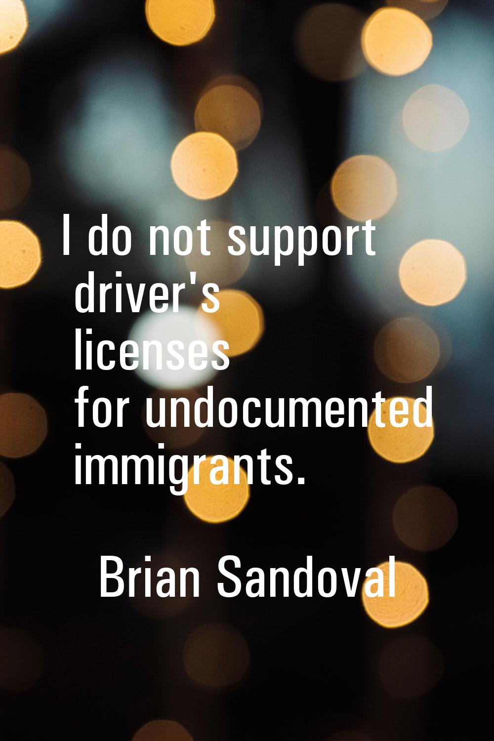 I do not support driver's licenses for undocumented immigrants.
