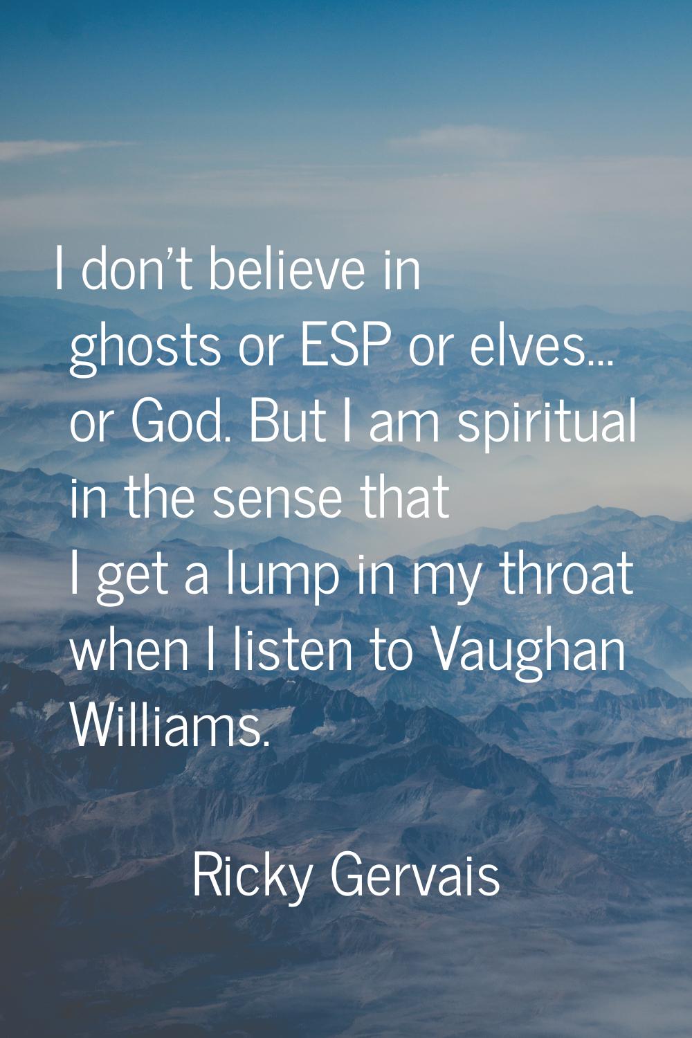 I don't believe in ghosts or ESP or elves... or God. But I am spiritual in the sense that I get a l