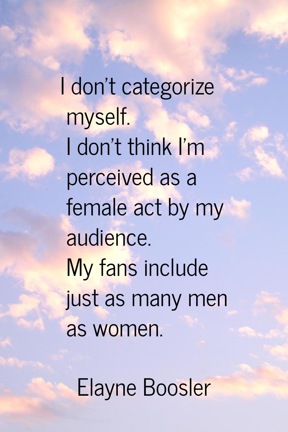 I don't categorize myself. I don't think I'm perceived as a female act by my audience. My fans incl