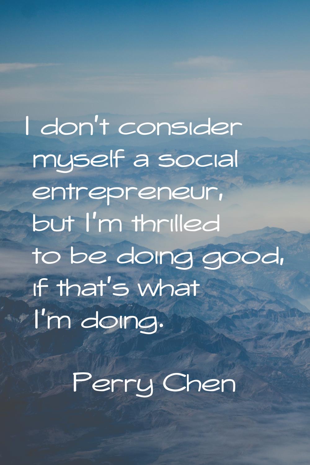 I don't consider myself a social entrepreneur, but I'm thrilled to be doing good, if that's what I'