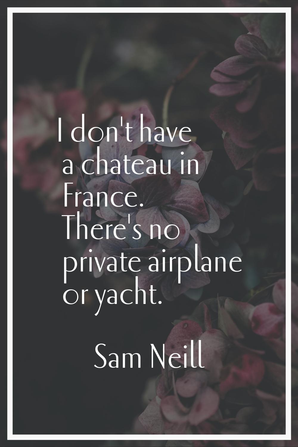 I don't have a chateau in France. There's no private airplane or yacht.