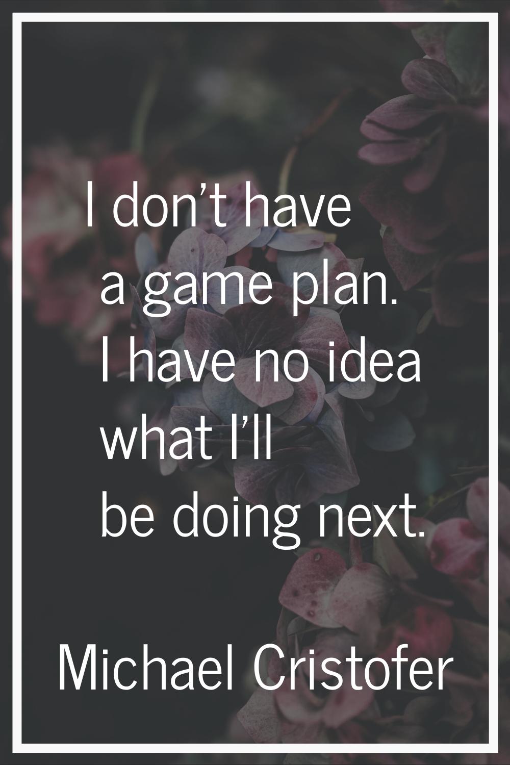 I don't have a game plan. I have no idea what I'll be doing next.