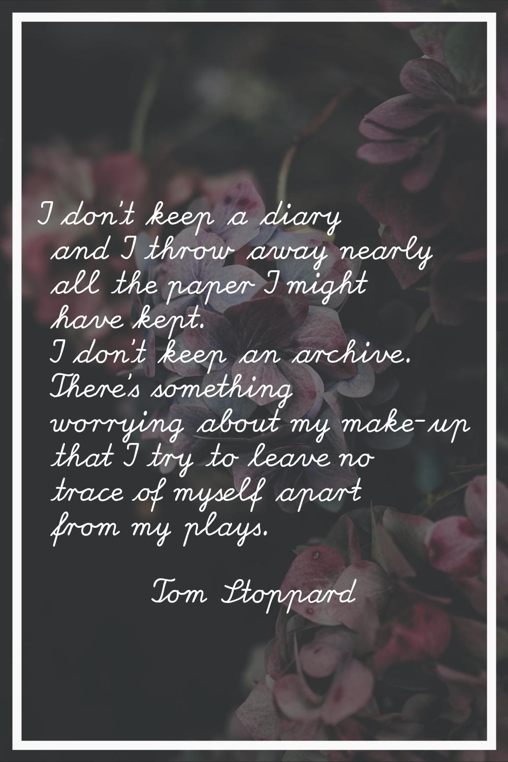 I don't keep a diary and I throw away nearly all the paper I might have kept. I don't keep an archi