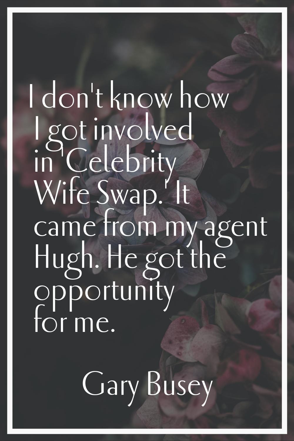 I don't know how I got involved in 'Celebrity Wife Swap.' It came from my agent Hugh. He got the op