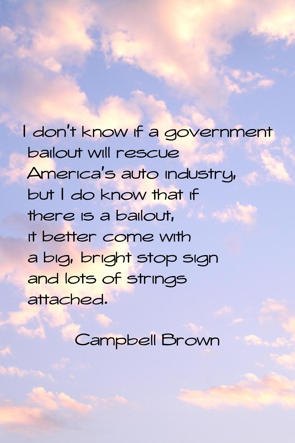 I don't know if a government bailout will rescue America's auto industry, but I do know that if the