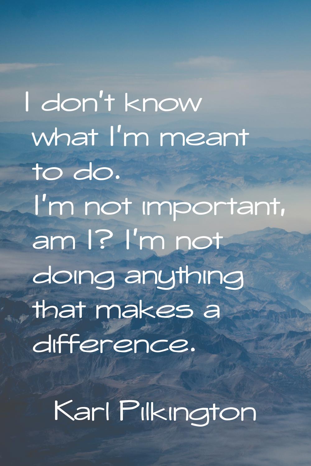 I don't know what I'm meant to do. I'm not important, am I? I'm not doing anything that makes a dif
