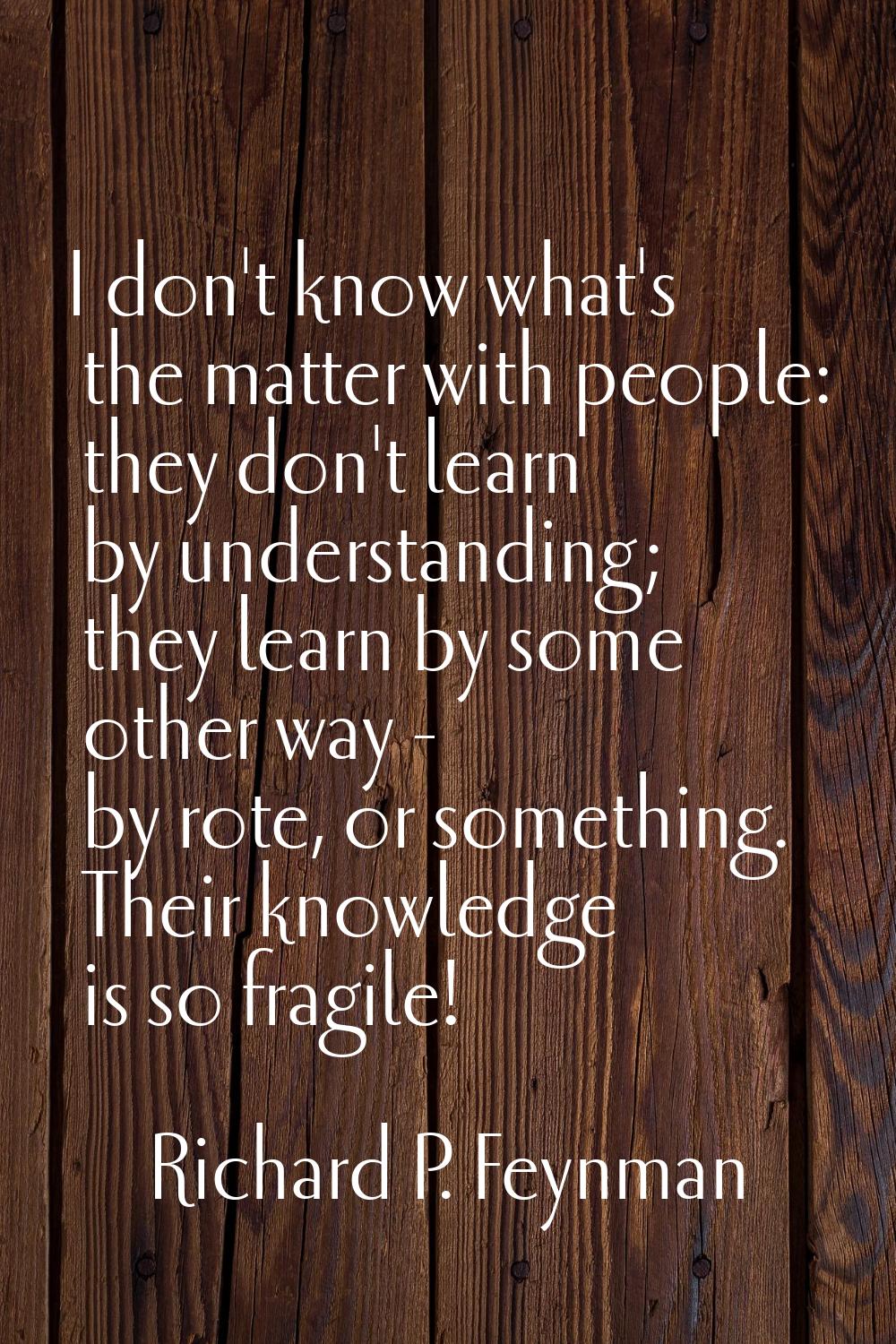 I don't know what's the matter with people: they don't learn by understanding; they learn by some o