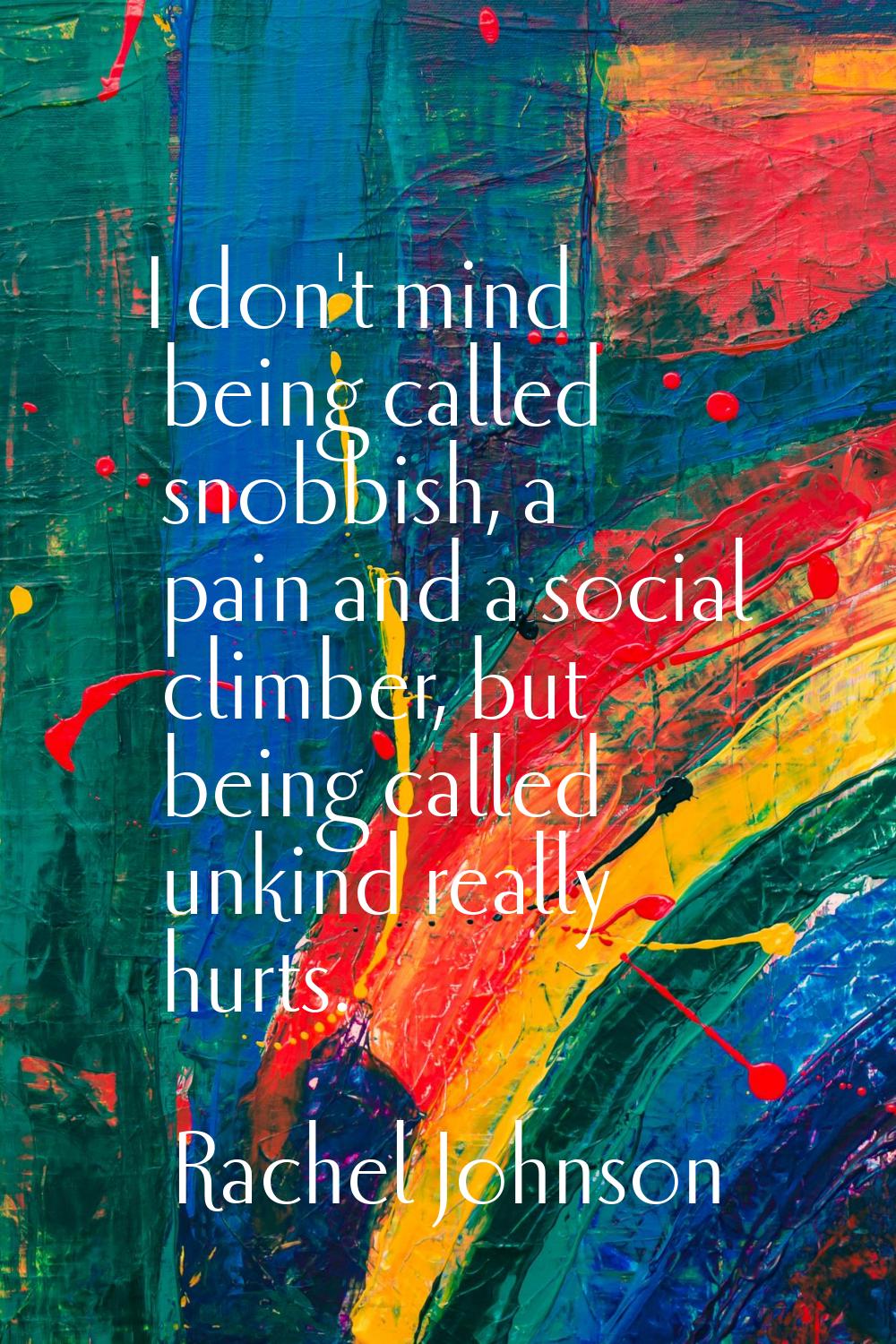 I don't mind being called snobbish, a pain and a social climber, but being called unkind really hur