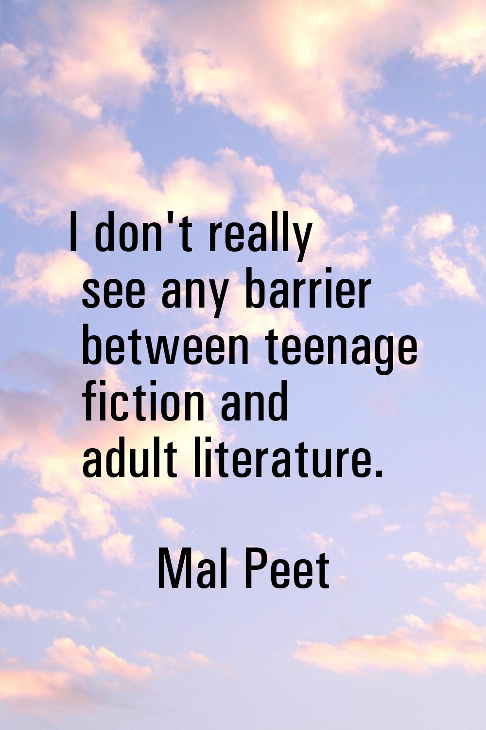 I don't really see any barrier between teenage fiction and adult literature.