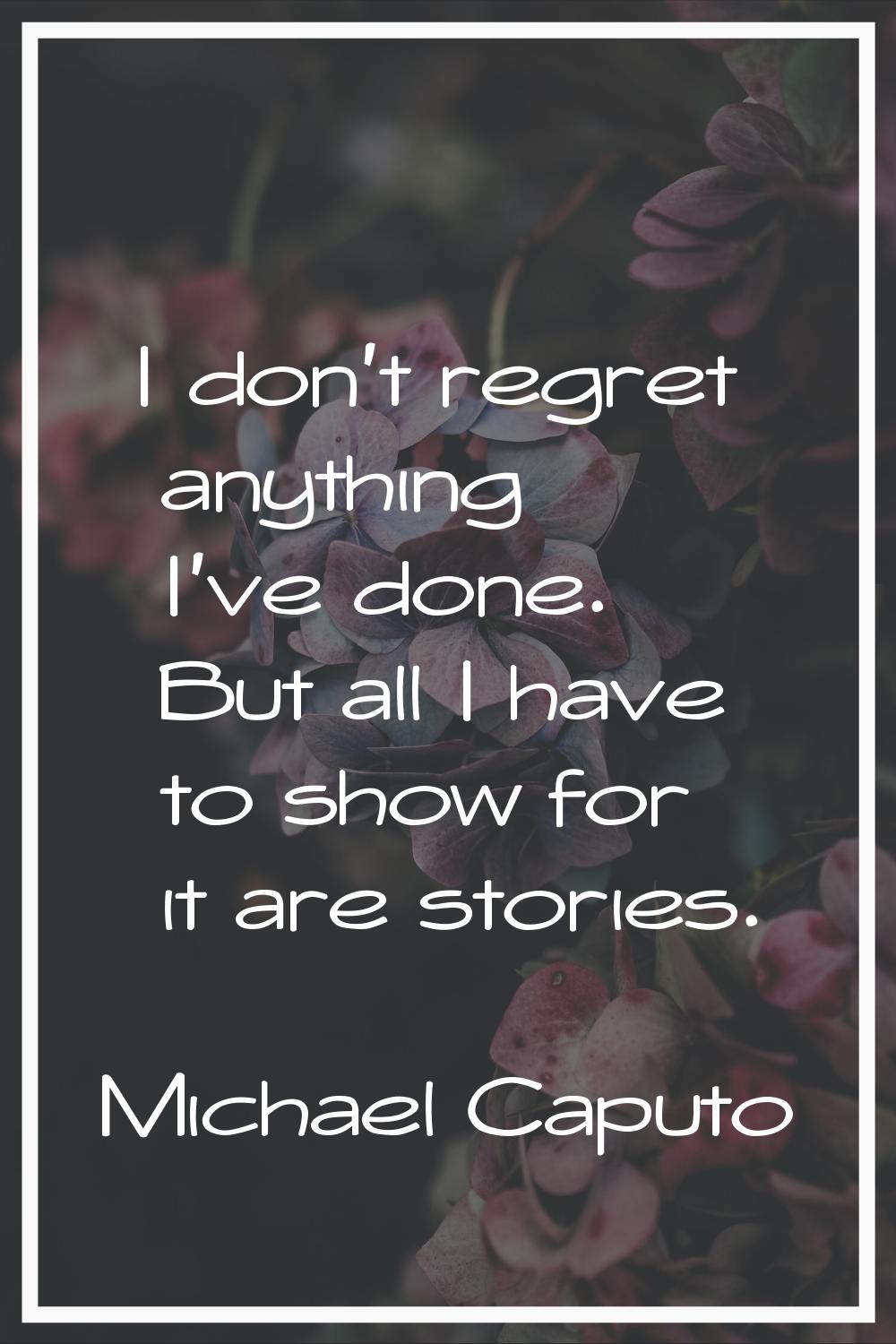 I don't regret anything I've done. But all I have to show for it are stories.