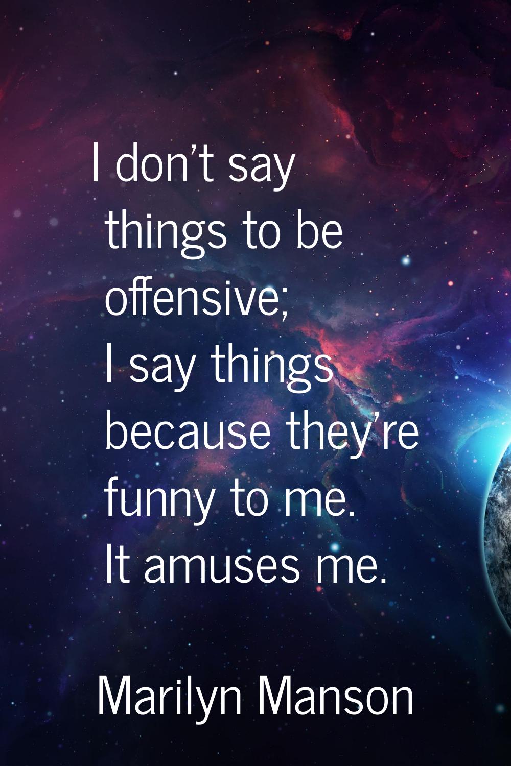I don't say things to be offensive; I say things because they're funny to me. It amuses me.