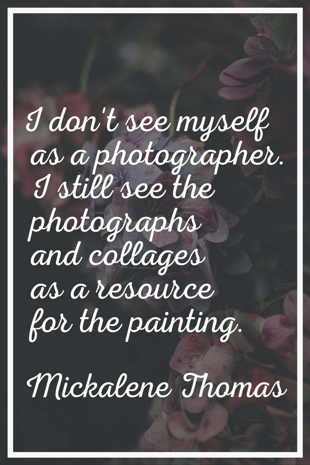 I don't see myself as a photographer. I still see the photographs and collages as a resource for th