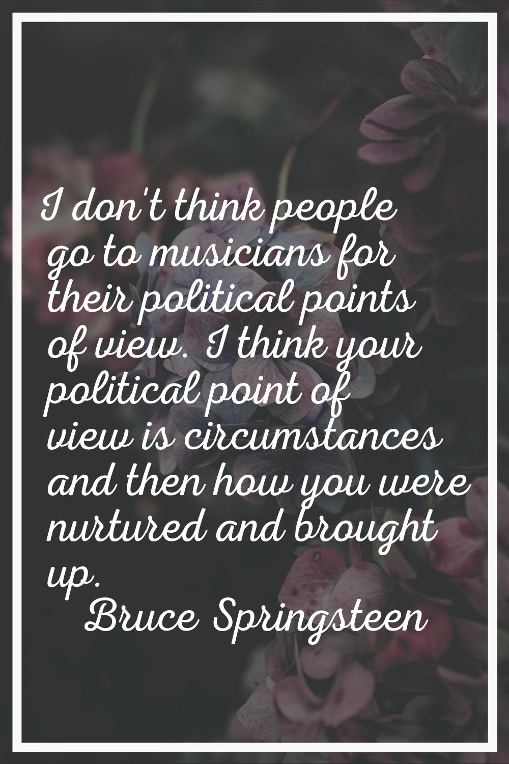 I don't think people go to musicians for their political points of view. I think your political poi