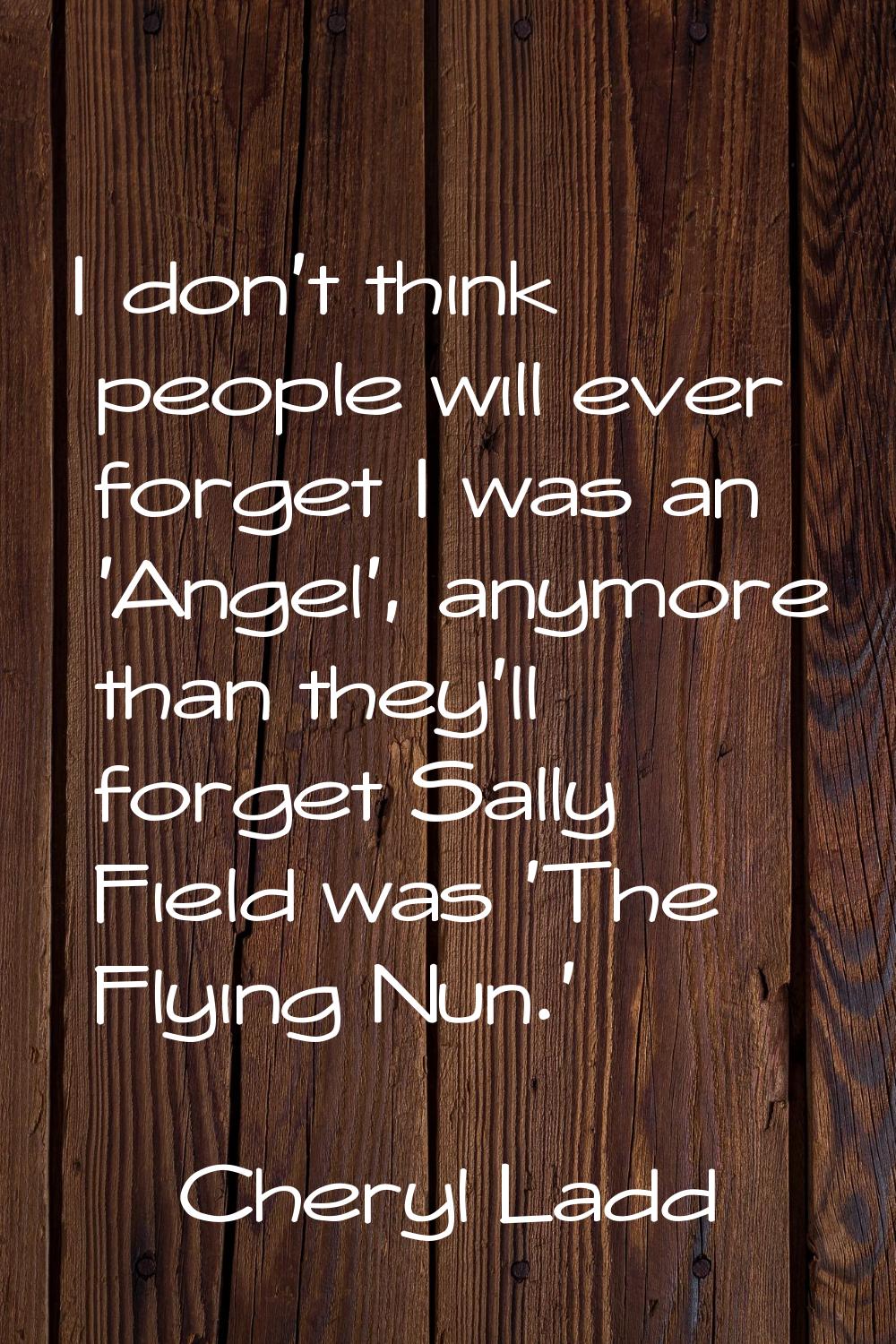 I don't think people will ever forget I was an 'Angel', anymore than they'll forget Sally Field was