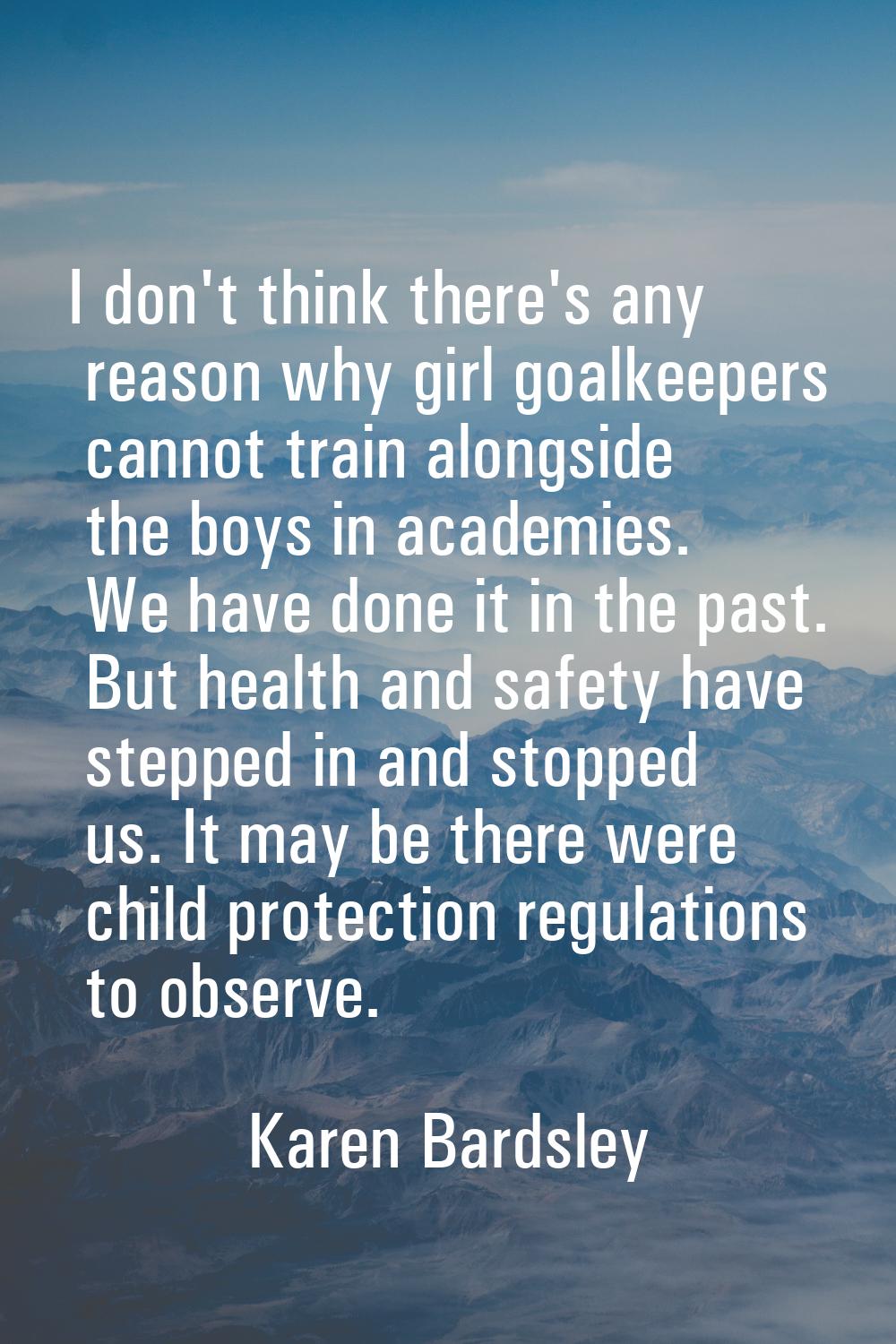 I don't think there's any reason why girl goalkeepers cannot train alongside the boys in academies.