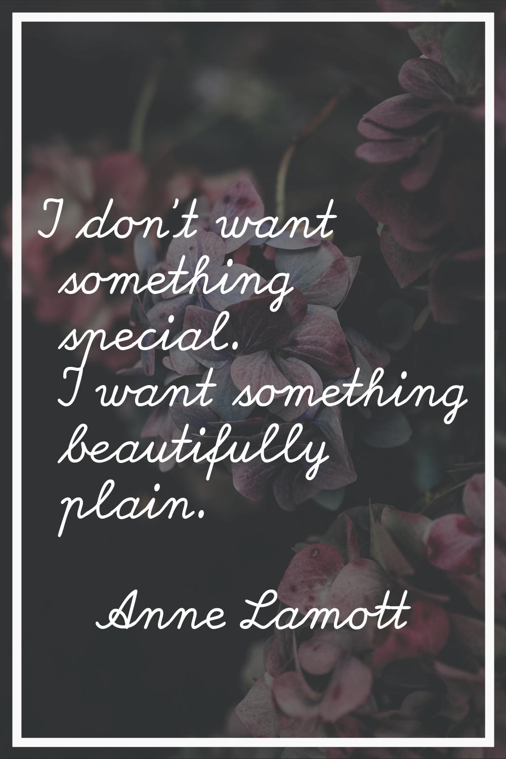 I don't want something special. I want something beautifully plain.