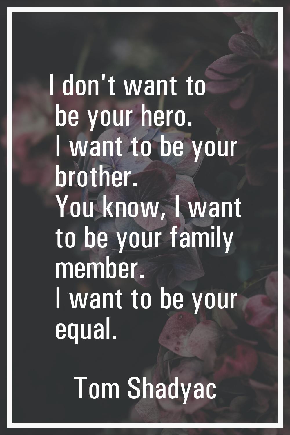 I don't want to be your hero. I want to be your brother. You know, I want to be your family member.