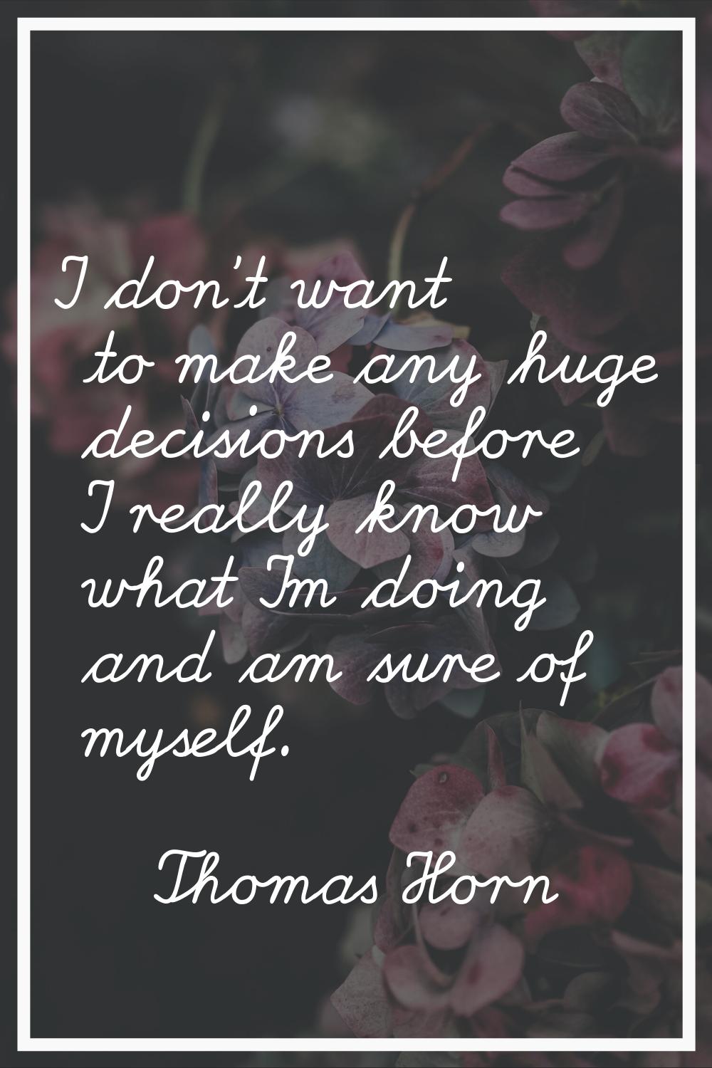 I don't want to make any huge decisions before I really know what I'm doing and am sure of myself.