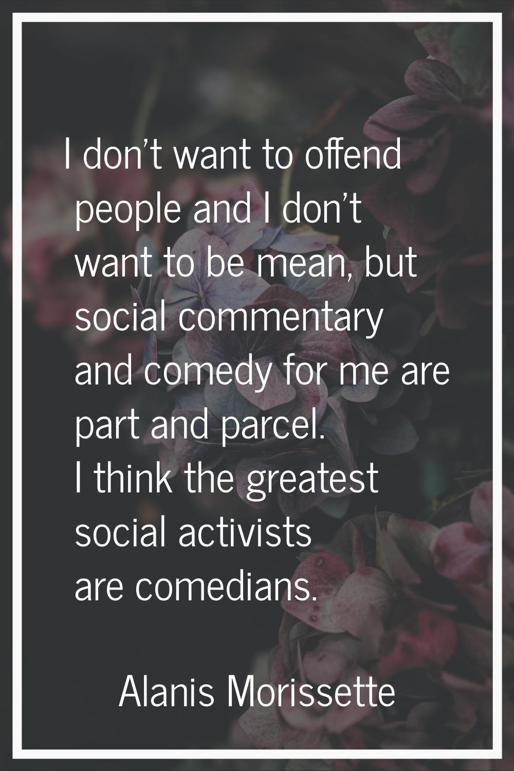 I don't want to offend people and I don't want to be mean, but social commentary and comedy for me 