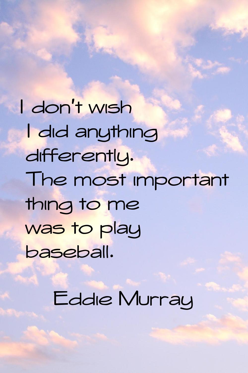 I don't wish I did anything differently. The most important thing to me was to play baseball.