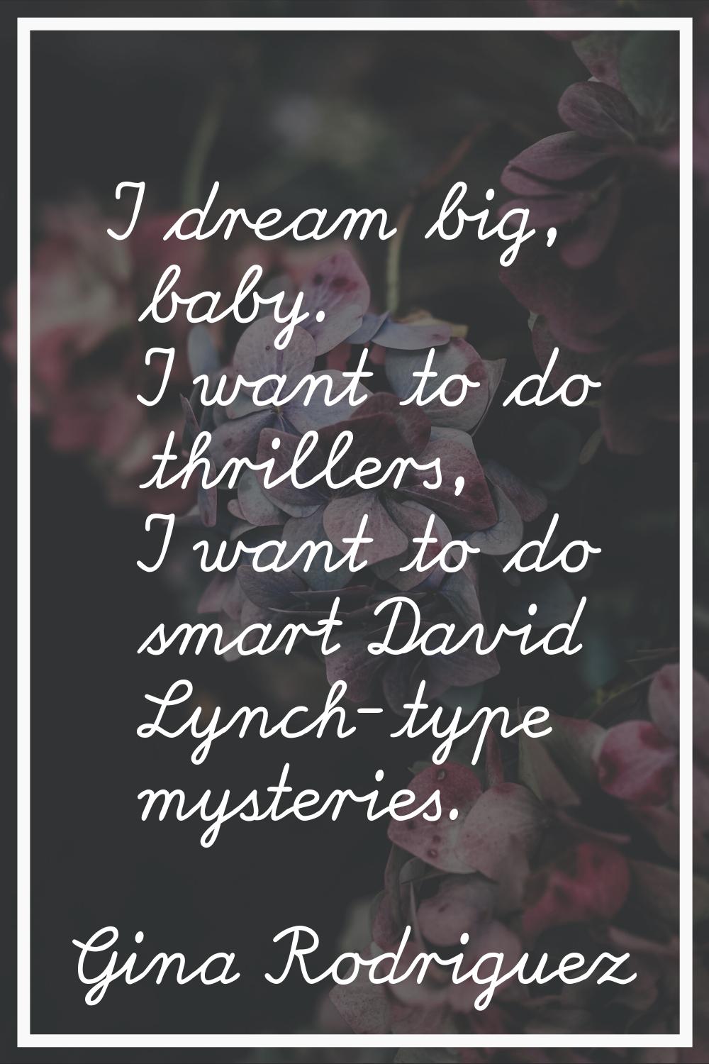 I dream big, baby. I want to do thrillers, I want to do smart David Lynch-type mysteries.
